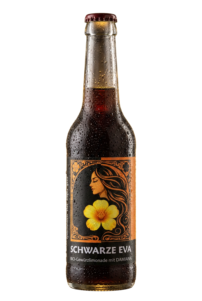 Schwarze Eva Bio-Limonade Flasche mit Damiana